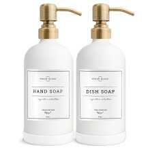 Vine Creations White Glass Soap Dispenser, 2 Pack Kitchen Soap Dispenser Set with Stainless Steel Pump