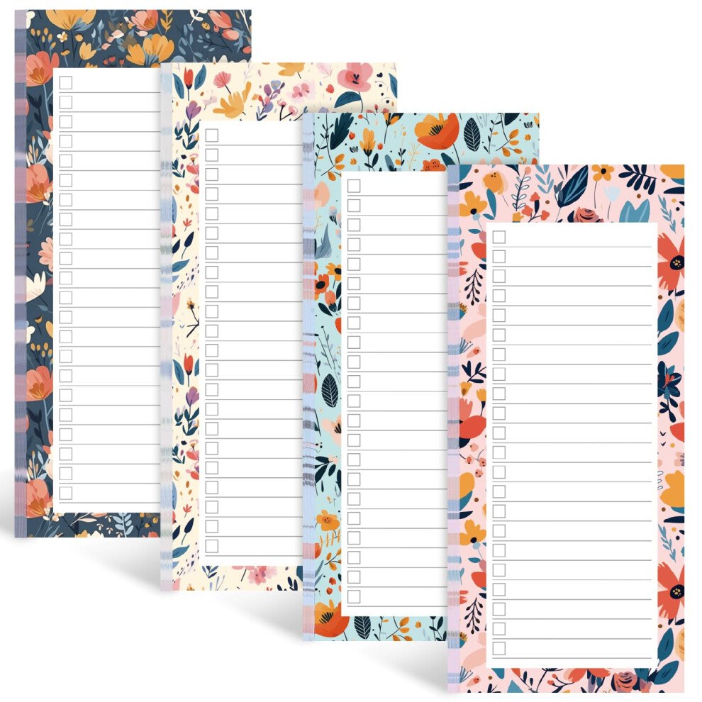 Koogel 4 Pack Magnetic Shopping List Pad For Fridge, 200 Tear Off Sheets Magnet Notepad Grocery List Flower Theme Magnetic Notepads For To Do Lists