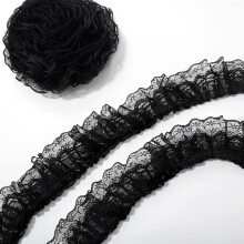 5 Yards Pleated Lace Trim, Double-Layer Black Lace Trim, Ruffle Mesh Laces Ribbon for Sewing Craft Wedding Bridal Dress DIY Decoration