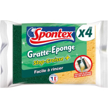 SPONTEX - Grease Stopper Sponge Scraper + – 4 Green Scouring Sponges Anti-Grease Protection