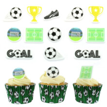Culpitt Football Sugar Decorations | 32 Edible Cupcake Toppers | Printed Fondant Cake-Decorations, Balls, Boots, Trophy Cups, & Goals - 32 Pack