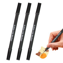 3 Pcs Black Edible Markers, Icing Pens for Biscuit Decorating, Double Tips Black Food Coloring Pens with Fine & Thick Tip