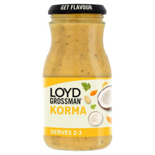 Loyd Grossman Indian Korma Sauce – Mild Indian Blend With Coconut, Cream & Almonds, Vegetarian Friendly, 350 g Jar (Pack of 1)