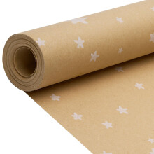Christmas Kraft Wrapping Paper Roll, 43cm x 15M Roll Package Gift Wrapping Paper Printed with White Stars for Christmas, Birthday, Wedding, Helloween
