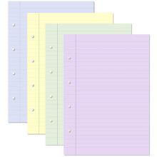 A4 Refill Pack Assorted Colour Lined Notepapers Dyslexia Tinted Writing Paper Ruled with Margin 100 Sheets 4 x 25 Blue Yellow Green Lilac 10mm Lines
