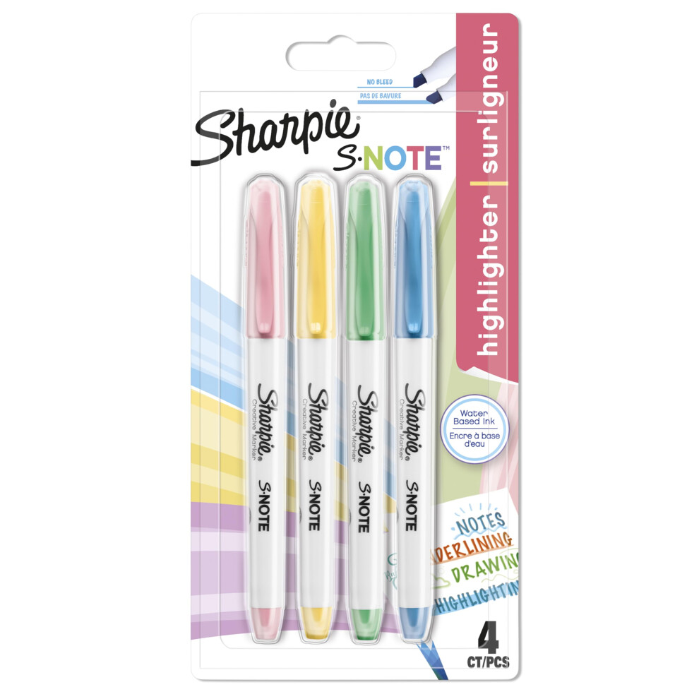 Sharpie S-Note Highlighter Pens | Part Art Marker Penpart Highlighter To Drawwrite & More | Assorted Pastel Colours | Chisel Tip | 4 Count