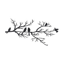 Decorazione murale in metallo a forma di ramo d'albero con uccelli, ferro nero, 40x19,85 cm