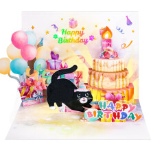 Birthday Cards, Cute Cat MUSIC & LIGHTS & BLOWABLE CANDLE Funny Pop up Happy Bir