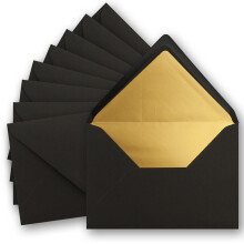 75 x metallic gold lined envelopes DIN C5, black, 156 x 220 mm, wet seal with pointed flap - FarbenFroh by Gustav Neuser.