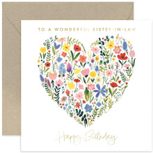 Old English Co. Wonderful Sister-in-Law Birthday Card for Her - Floral Heart Painting Gold Foil Card - Cute Birthday Card for Female