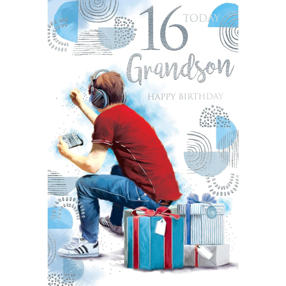 Cards Grandson 16Th 16 Today Gaming & Presents Design Happy Birthday Card Lovely Verse