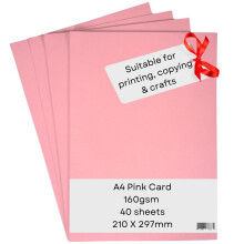 A4 Pale Pink Card Paper Printer - 160gsm 40 Sheets - Coloured - Suitable for Craft, Printing, Copying, Photocopiers