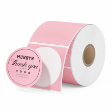 MUNBYN 50x50mm Pink Circle Thermal Sticker Labels, Self-Adhesive Round Direct Thermal Labels, Multi-Purpose Roll Sticker Label for DIY Logo Design