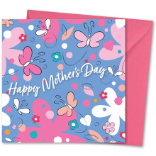 Mothers Day Card. Card for Mum. Butterfly & Daisy Design with Matching Envelope. Size 150x150mm. Ecofriendly. Printed and Packed in UK. Blank Inside.