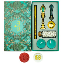 Ioggtser Wax Seal Stamp Set Copper Head Iron Handle 60 Beads Wood Melting Spoon 2 Candles and Pen