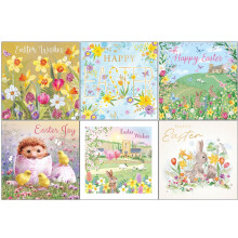 Noel Tatt Easter Greeting Cards Pack of 6 - Happy Easter Cards with 6 Assorted Designs - Spring Flowers, Countryside and Cute