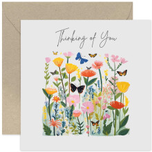 Old English Co. Cute Thinking of You Card - Floral Meadow with Butterflies Painting - Sympathy, Condolences, Bereavement Card for Friends and Family