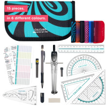 CALCUSO 15-Piece Maths Set & Professional Geometry Set – Precision Center-Wheel Compass for Maths & Drawing