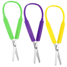 Telooco 3pcs Mini Loop Scissors 14cm Adaptive Design Scissor Colorful Handle Self-Opening Safety Scissors for Kids Children Schools Special