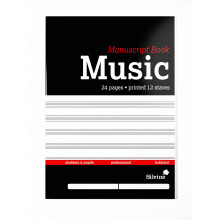 Silvine 12 Stave Music Manuscript Book - Wire stitched A4 (24 Pages)