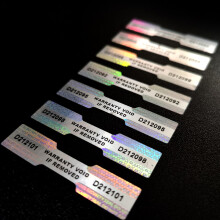 Tamper Proof Stickers (Choose Pack Size 39 to 3120) Dogbone Shape Warranty Void Serial Numbered Hologram Seals 45mm x 10mm (195)