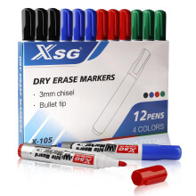 ABEIER XSG Whiteboard Pens Markers, 4 Colors Dry Erase Markers, Home Office Supplies, Bullet Tip Low Odour (Pack of 12)