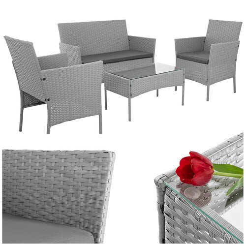 Gartenmöbelset aus grauem Rattan - 2 Stühle, Sofa, Tisch 1