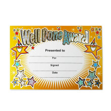 Sparkly ‘Well Done Award’ Certificates – Pack of 20 A5 Personalised Pupil Awards – Rainbow Certificates for Teachers, Schools