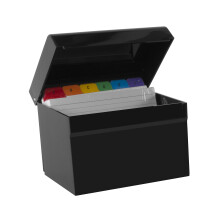 OSCO Small Black Hi-Gloss Plastic Index Box with A to Z Divider Tabs, 100 Lined Note Cards, Ruled Revision Flash, Recipe Notes, Contacts Filing