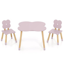 Kindertisch-Set in Blumenform, Rosa, Holz, 1 Tisch + 2 Stühle