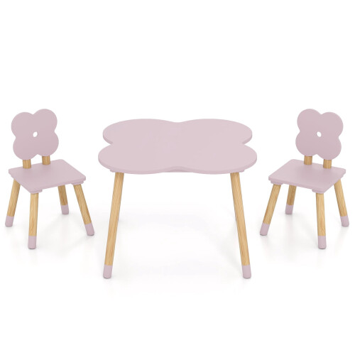 Kindertisch-Set in Blumenform, Rosa, Holz, 1 Tisch + 2 Stühle