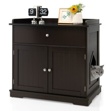 3-in-1 Katzenhaus mit Katzentoilette und Beistelltisch mit Schublade, Braun