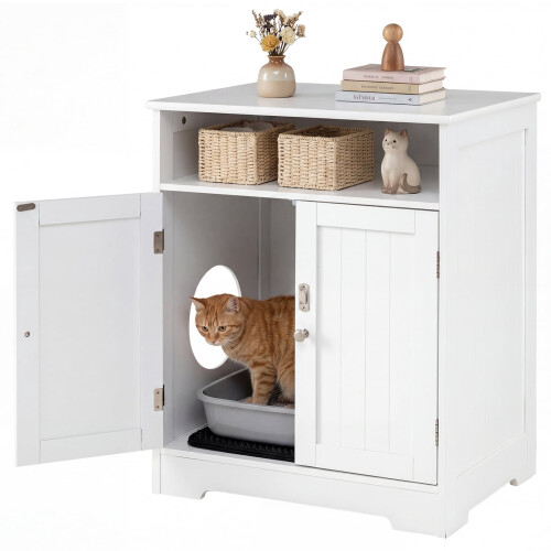 3-in-1 kattenbakomkasting met mat en afsluitbare deuren 1