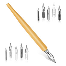 11 Pieces Comic Dip Pen Set, Oblique Calligraphy Dip Pen Set Fluid Writer Pen, Wooden Drawing Pen Holder with 10 Pieces Stainless Steel Pen