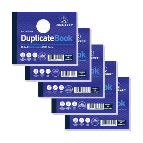 Challenge Challenge Duplicate Book, Carbonless, 100 Pages, 5 pack (105 x 130 mm)
