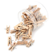 KOMUNJ 50 Pcs Wooden Clip Thumbtack Push Pins With Wooden Clips for Wall Cork Boards, Paper Notes, Photos, Projects, Decorative Crafts and Drawing