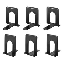 JIKIOU Heavy Duty Metal Bookends Holder for Shelves, Anti-slip Base, Black, Great for Library, Office, Home, School, 3 Pairs