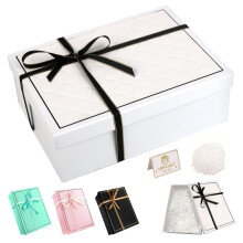 White Gift Box with Lids Large Gift Boxes for Presents Textured, Foldable Present Container with Card, Shredded Paper