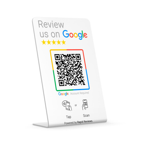Review us on Google Stand - NFC & QR Code Contactless Plaque - White