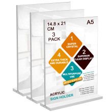 ROSSHINE A5 Menu Holders, 3pack Double Side Display Acrylic Sign Holder, A5 Clear Poster Holder Perspex Display Stand for Office School Home