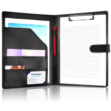 A4 Clipboard Folder with Cover, PU Leather Conference Folder for Legal Pad Portfolio Organiser with Storage for Interview Meeting Office Supplies