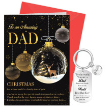 DPKOW Dad Christmas Card Gifts, Xmas Keyring Keychain Christmas Greeting Card with Envelope