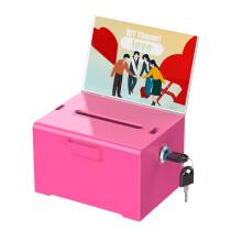 Uniclife Acrylic Donation Box with Lock and Sign Holder Pink Ballot Box with Slot Plastic Suggestion Box Tip Jar Cash Storage Container Drop Box for