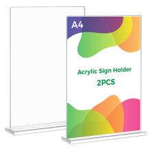 Thboxes A4 Acrylic Sign Holder, 2 Pack T-Shaped Double-Side Display Stand Poster Holder Clear A4 Menu Holders for Office, Hotel Store Restaurant