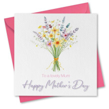 Mother's Day Card for Mum. Wild Flower Bunch Design. Mothers Day Card on textured card with matching Envelope. Size 150x150mm when folded.