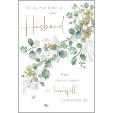 Jonny Javelin Loss of Husband Sympathy Card - Condolence Card with Watercolour Botanical Design and an Embossed Foil Finish - Artistic Beveavment Card