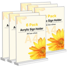Lanswood A4 Acrylic Sign Holder 6 Pack Double Side Clear Menu Holder, T-Shaped A4 Display Stand for Tables Office School Home Restaurant Fairs