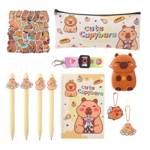 Candcamp Cute Capybara Stationery Set with Pencil Case,Multicolor Ballpoint Pen,Sticky Notes,Stickers,Keyring Capybara Gifts for Girls Boys Students