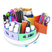CraftGenes Rotating Pen Holder for Desk, Extra Large 360 Stationery Organiser with 7 Removable Compartments
