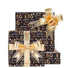 Hjvvr 50th Wrapping Paper,5sheets 50x70cm Black Gold Birthday Wrapping Paper
